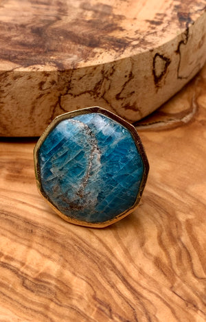 Apatite & Bronze Geometric Ring Size 8
