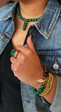 Barse Gaelic Malachite, Wood, and Bronze Beaded Stretch Bracelet