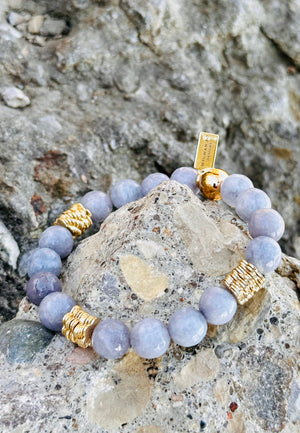 Faceted Gray Jade and Gold Bracelet