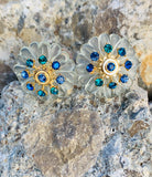 Vince Camuto Blue & Green Crystal Gold Flower Stud Earrings