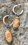 Patricia Nash Silver Hoop Resin Floral Carved Drop Earrings