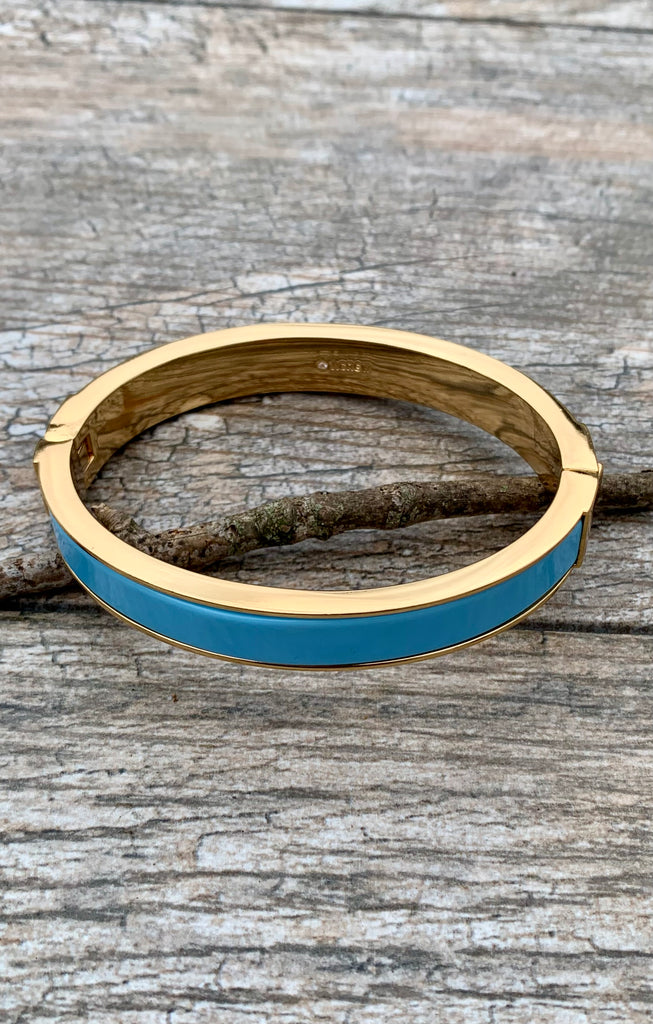 Blue Enamel & Gold Trim Clamp Bangle Bracelet