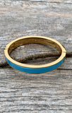 Blue Enamel & Gold Trim Clamp Bangle Bracelet