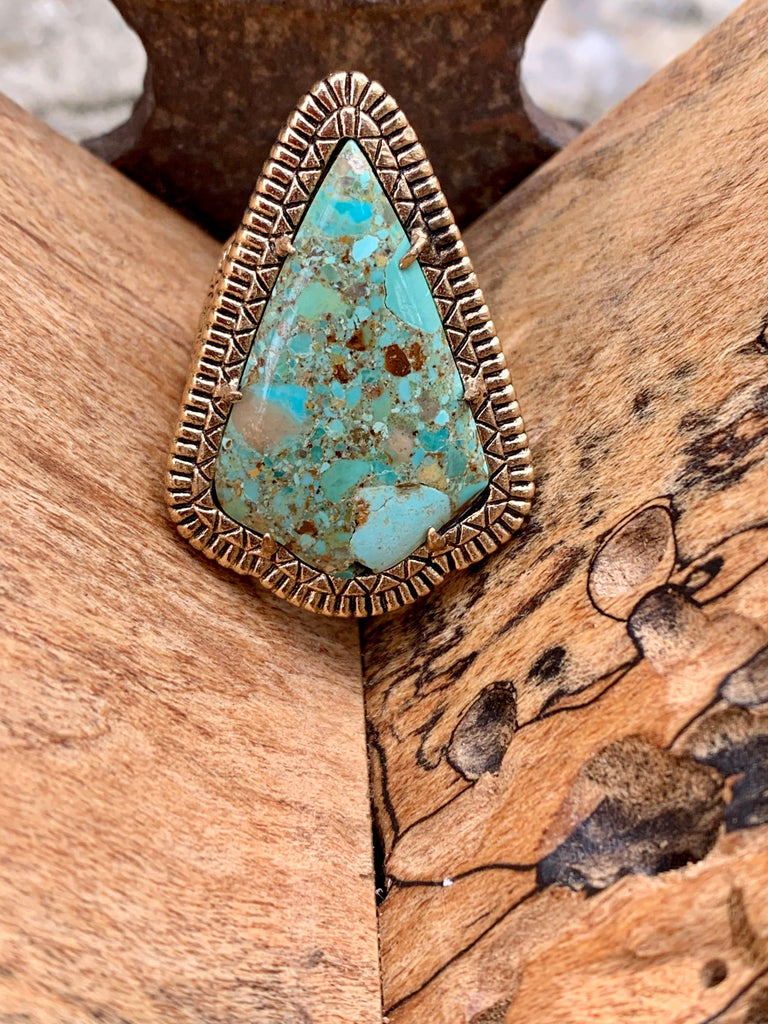 Refined Arrowhead Turquoise and Bronze Ring Size 9