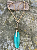 Malachite Sculptural Stone Pendant Y Necklace