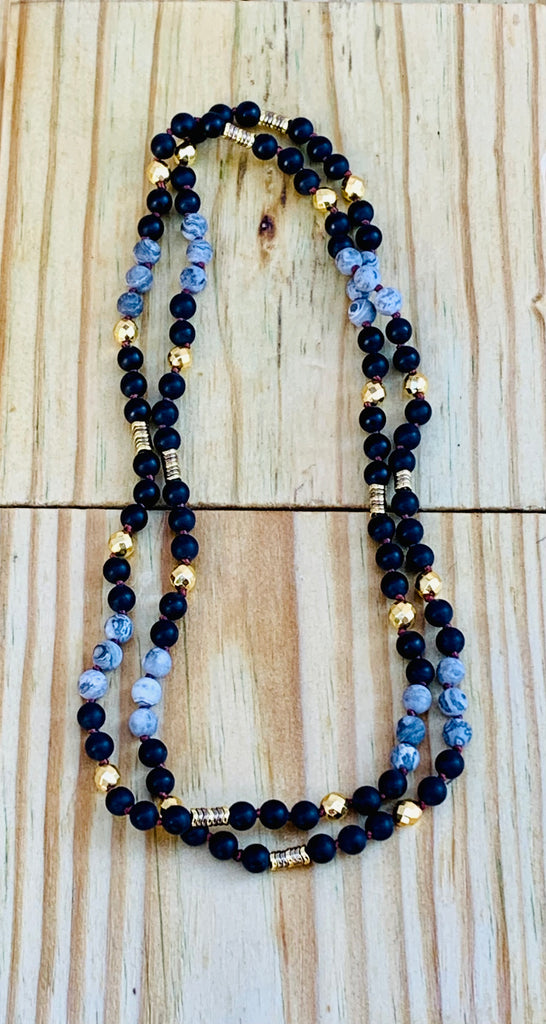 Pharaoh of Egypt Matte Onyx Gold Coated Hematite Endless Beaded Necklace