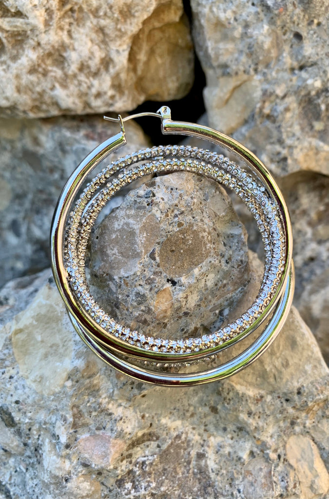 Vince Camuto Silver & Pave Two Row Hoop Earrings