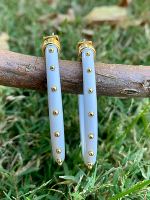 White & Gold Studded Hoop Earrings