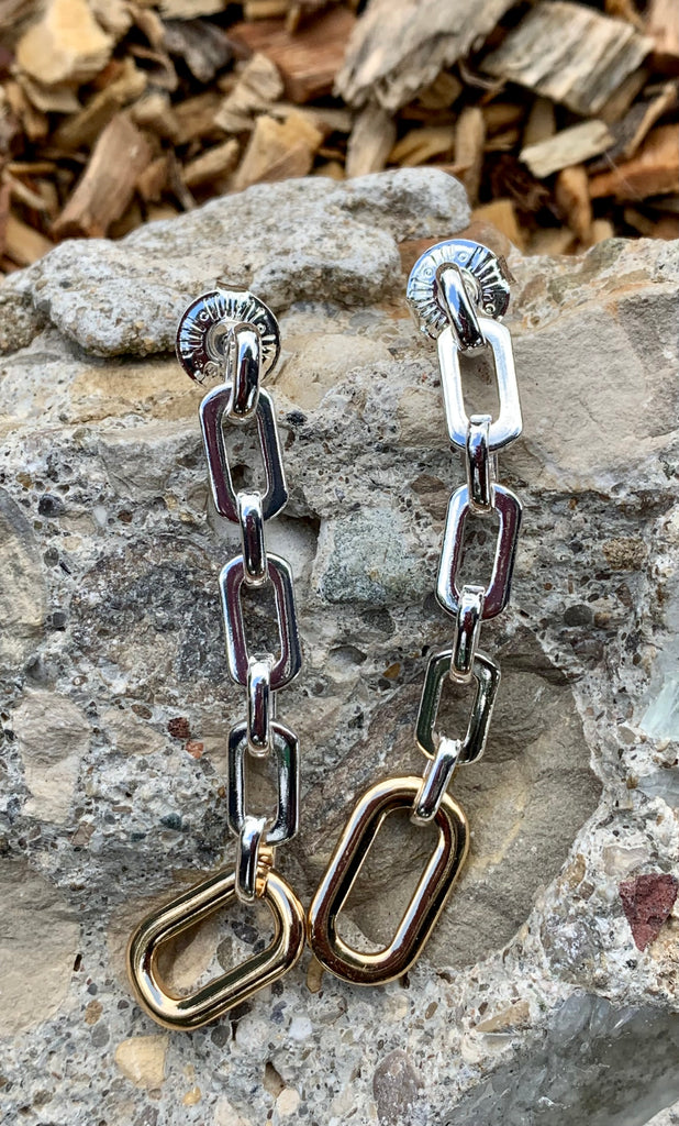 Robert Lee Morris Geometric Silver & Gold Linear Link Earrings