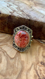 Orange Sponge Coral & Bronze Ring Size 7.5
