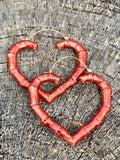 Betsey Johnson Red Glitter Bamboo Heart Hoop Earrings