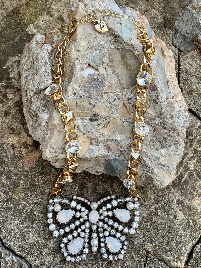 Hematite Butterfly Pendant Statement Necklace