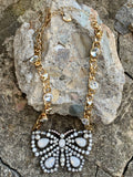 Hematite Butterfly Pendant Statement Necklace