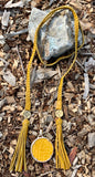 Patricia Nash Cara Distressed Yellow Leather Lariat Braided Necklace