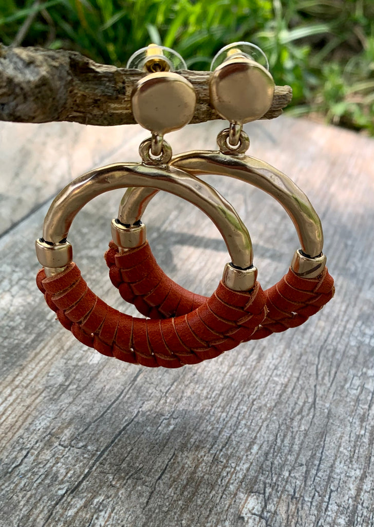 Margaux Doorknocker Wrapped Leather Drop Hoop Earrings