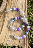 Rachel Bright Silver Hoop Earrings in Purple Mix