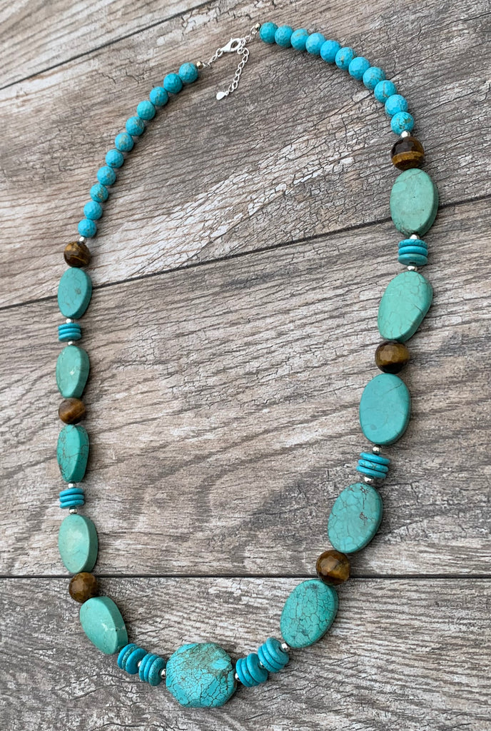 Turquoise Magnesite, Agate & Sterling Silver Statement Necklace