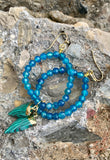 Barse Malachite Agate, Bronze & Teal Beaded Forward Facing Hoop Earrings