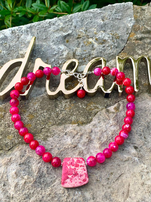 "Raspberry Beret" Fuchsia Agate & Jasper Choker Necklace
