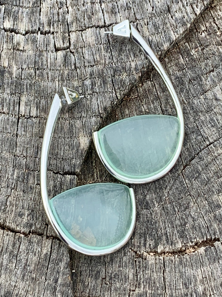 Sea Green & Silver J-Hoop Earrings