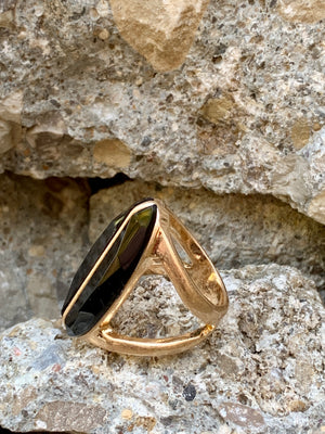 Robert Lee Morris Gold & Black Sculptural Statement Ring Size 8.5