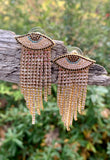 Luxe Goldtone Evil Eye Gold CZ Chandelier Earrings