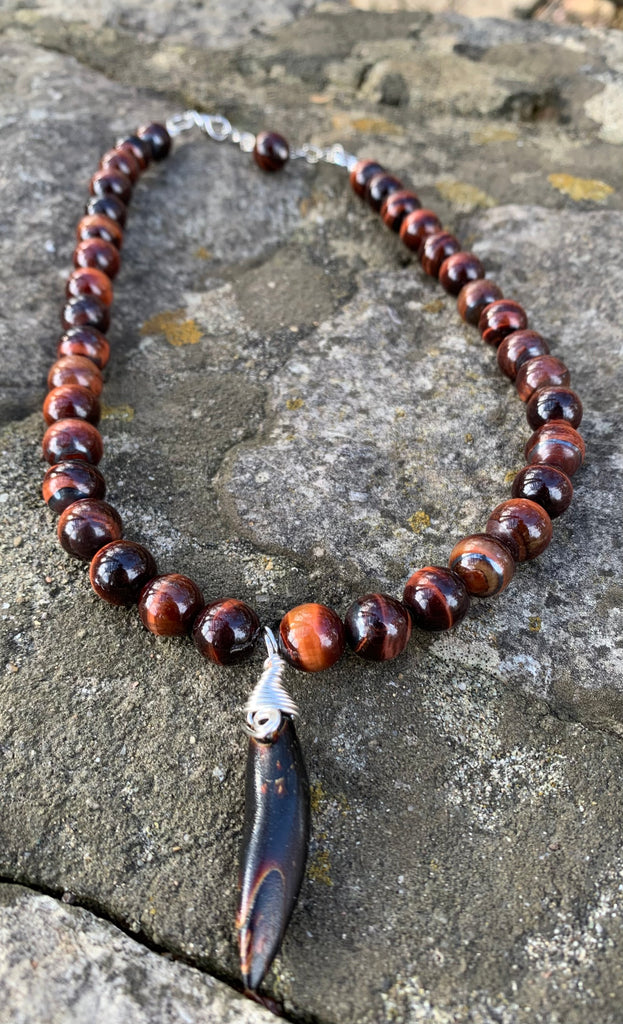 "The Eye of the Tiger" Red Tigers Eye Pendant Choker Necklace