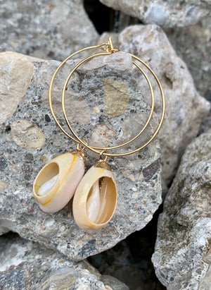 Bikini Babe Beige Enamel Cowrie Shell Earrings