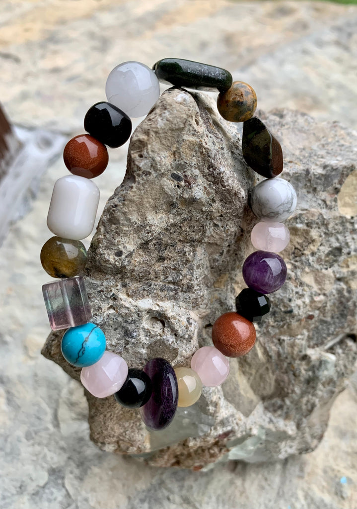 Gemstone Multi-Shape Multi-Color Stretch Bracelet