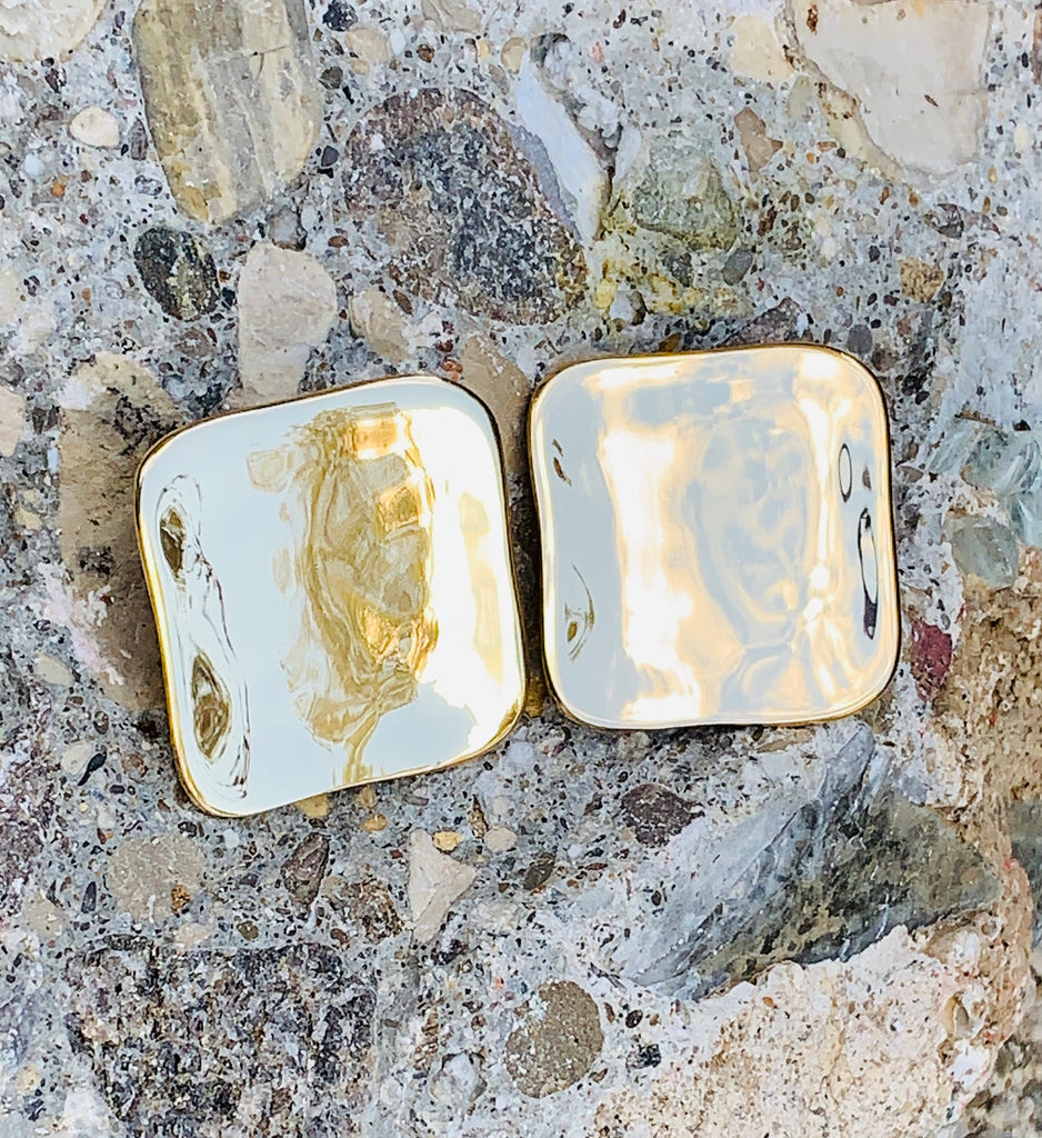 Robert Lee Morris Soho "Metal Band" Gold Sculptural Button Square Clip-On Earrings