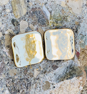 Robert Lee Morris Soho "Metal Band" Gold Sculptural Button Square Clip-On Earrings