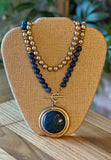 Brushed Gold Mixed Media Semi-Precious Pendant Necklace