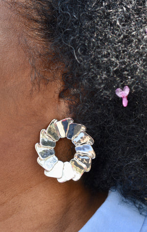 Robert Lee Morris Soho Overlapping Shiny Silver Sculptural Square Round Earrings