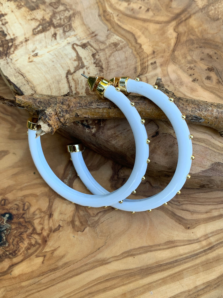 White & Gold Studded Hoop Earrings