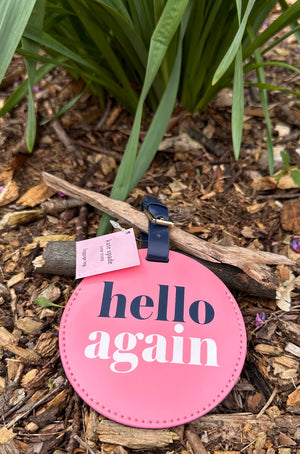 Hello Again Pink, Blue & White Luggage Tag