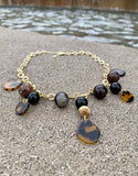 Midnight Black Onyx, Agate & Tortoise Chain Link Drop Pendant Necklace