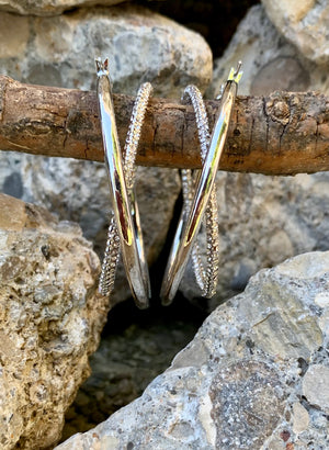 Vince Camuto Silver & Pave Two Row Hoop Earrings