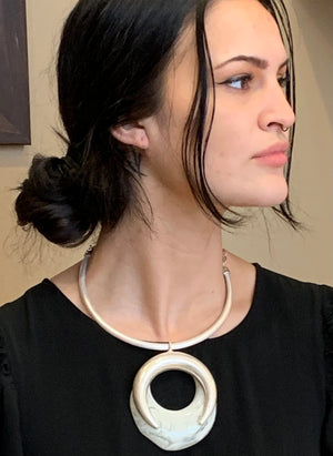 Brushed Silver Horseshoe Resin Pendant Necklace