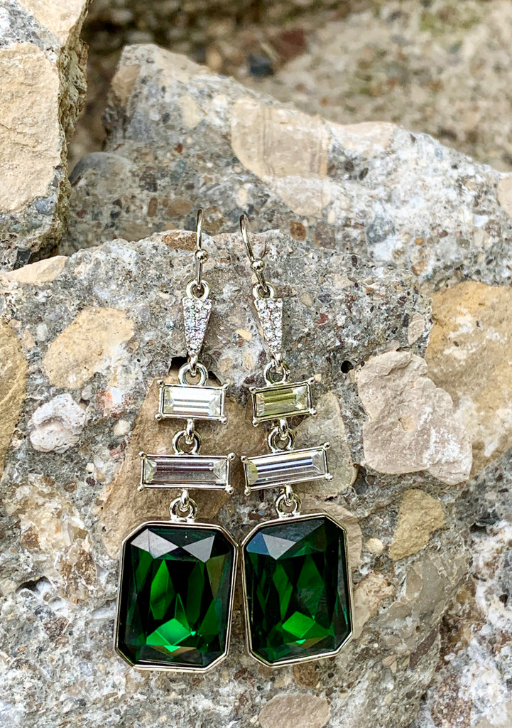 Vince Camuto Dark Emerald Crystal Baguette & Cubic Zirconia Drop Earrings