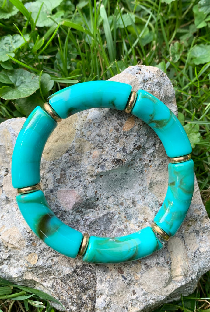 Turquoise Hued Marbled Resin Link Bracelet