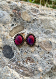 Purple Turquoise & Bronze Stud Earrings