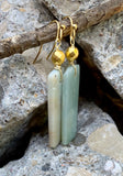 Amazonite and Bronze Slab Drop Earrings