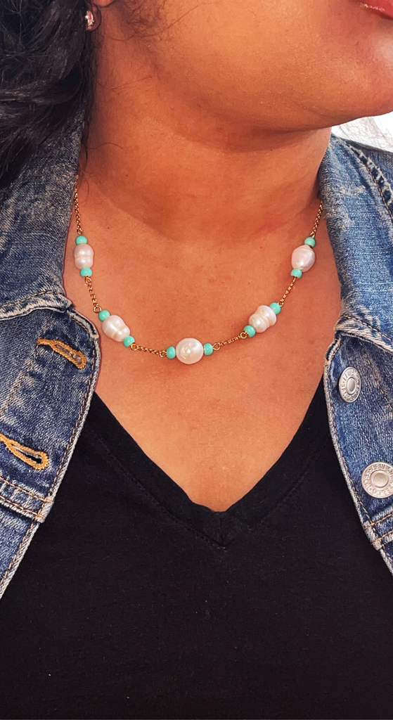 Kate Spade New York Blue & Pearl Bead Station Necklace