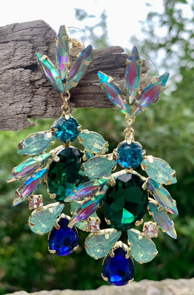 Sienna Floral Statement Crystal Drop Earrings