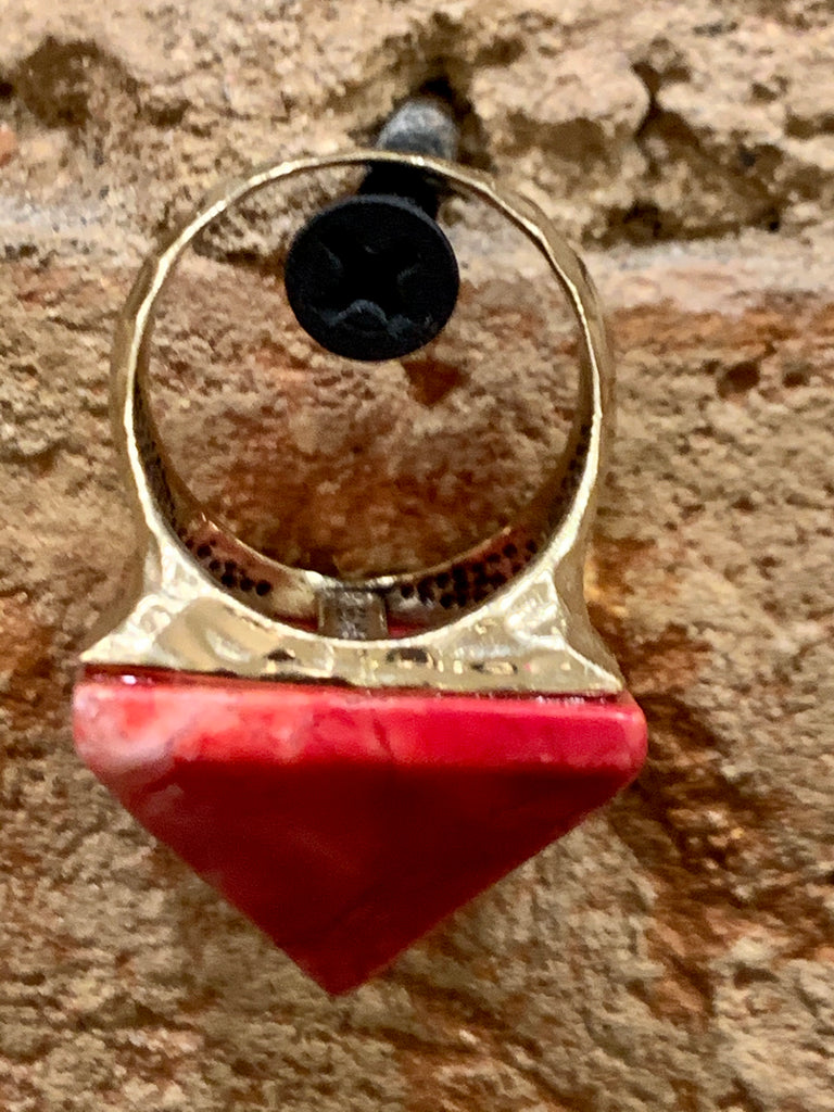 Vintage Barse Genuine Copper Thai 9.25 Red Coral Pyramid Ring