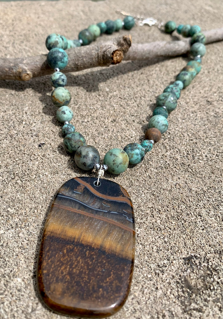 Barse Safari Territory Sterling Silver Chrysocolla, & Jasper Pendant Necklace