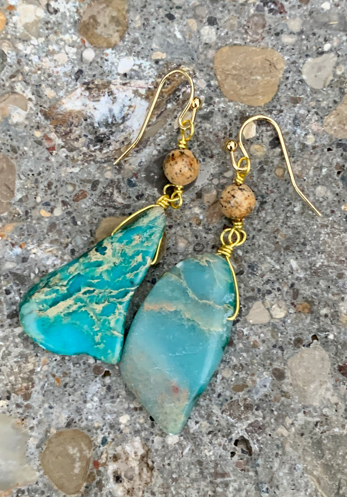 Barse Bronze & Jasper Slab Earrings