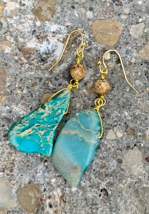 Barse Bronze & Jasper Slab Earrings
