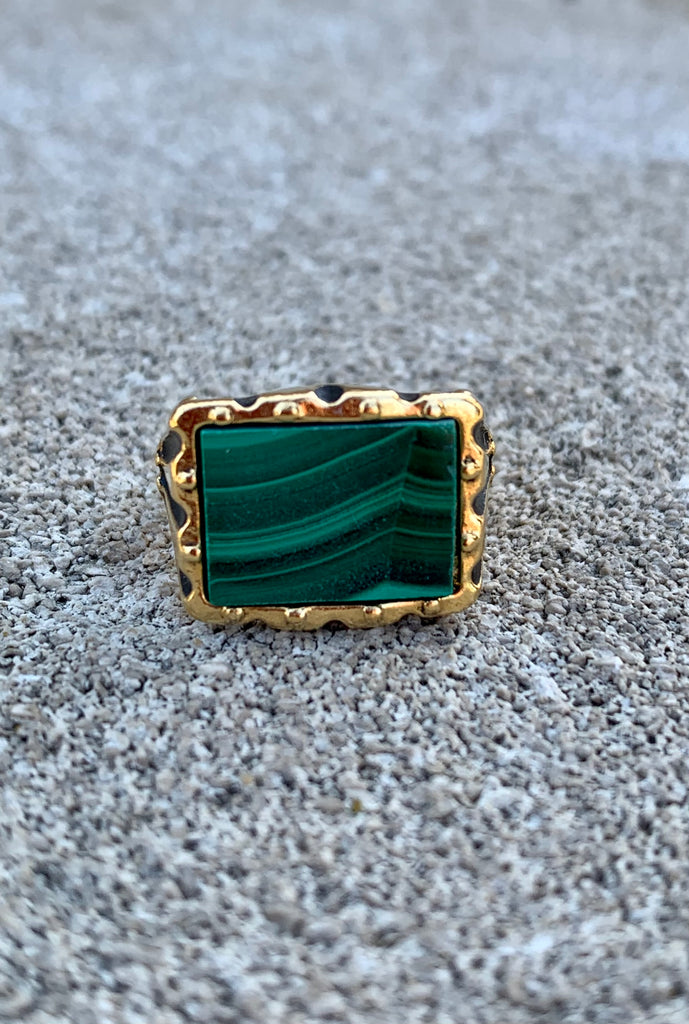Malachite Gemstone Signet Ring Size 5.5