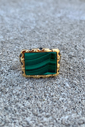 Malachite Gemstone Signet Ring Size 5.5